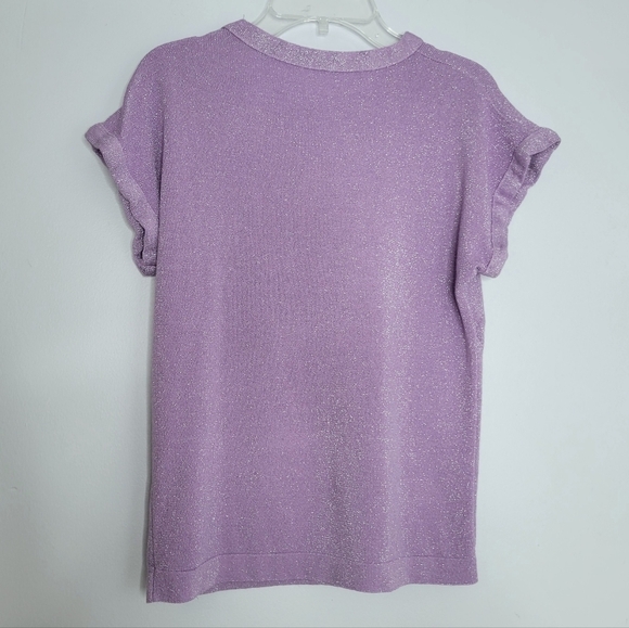 NWT Liwisi Lavender Purple Sparkle Glitter Relaxed Cuffed Short Sleeve T-Shirt - Picture 6 of 8